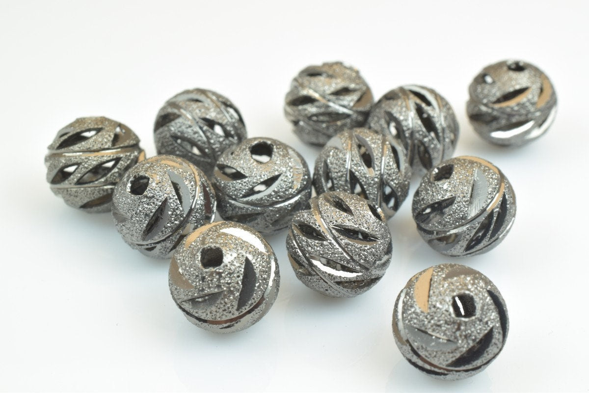 100 PCs Gun Metal Plated Black Carved Round Beads 6mm/8mm/10mm Diamond Cut For Jewelry Making jewelry making supplies - de...