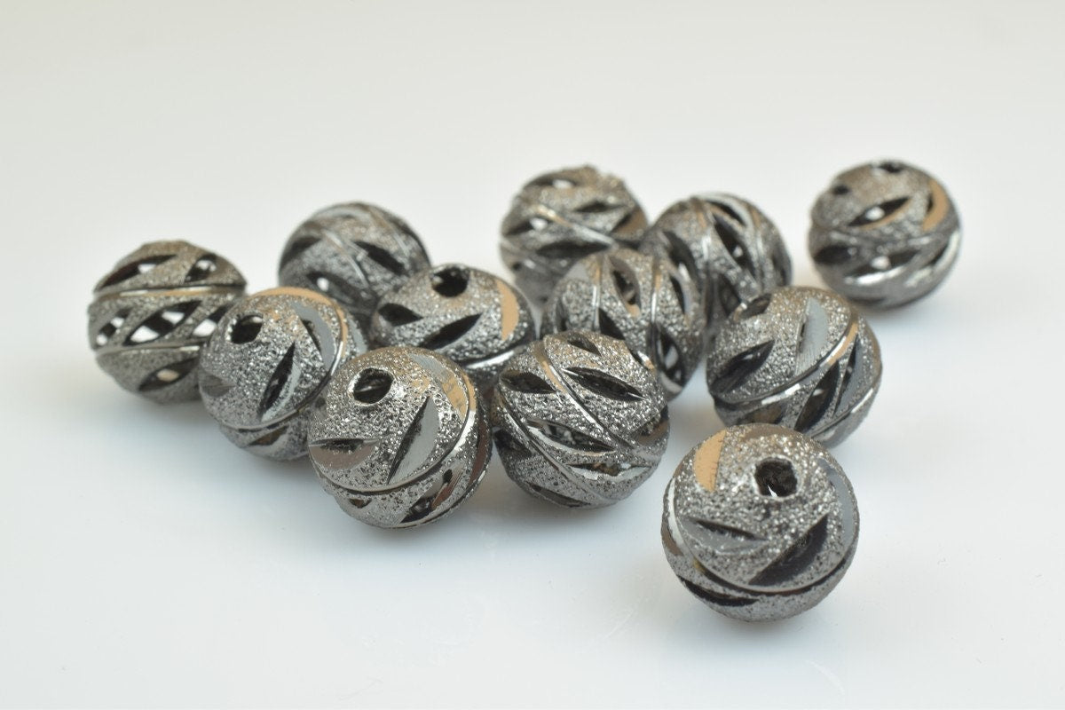 100 PCs Gun Metal Plated Black Carved Round Beads 6mm/8mm/10mm Diamond Cut For Jewelry Making jewelry making supplies - de...