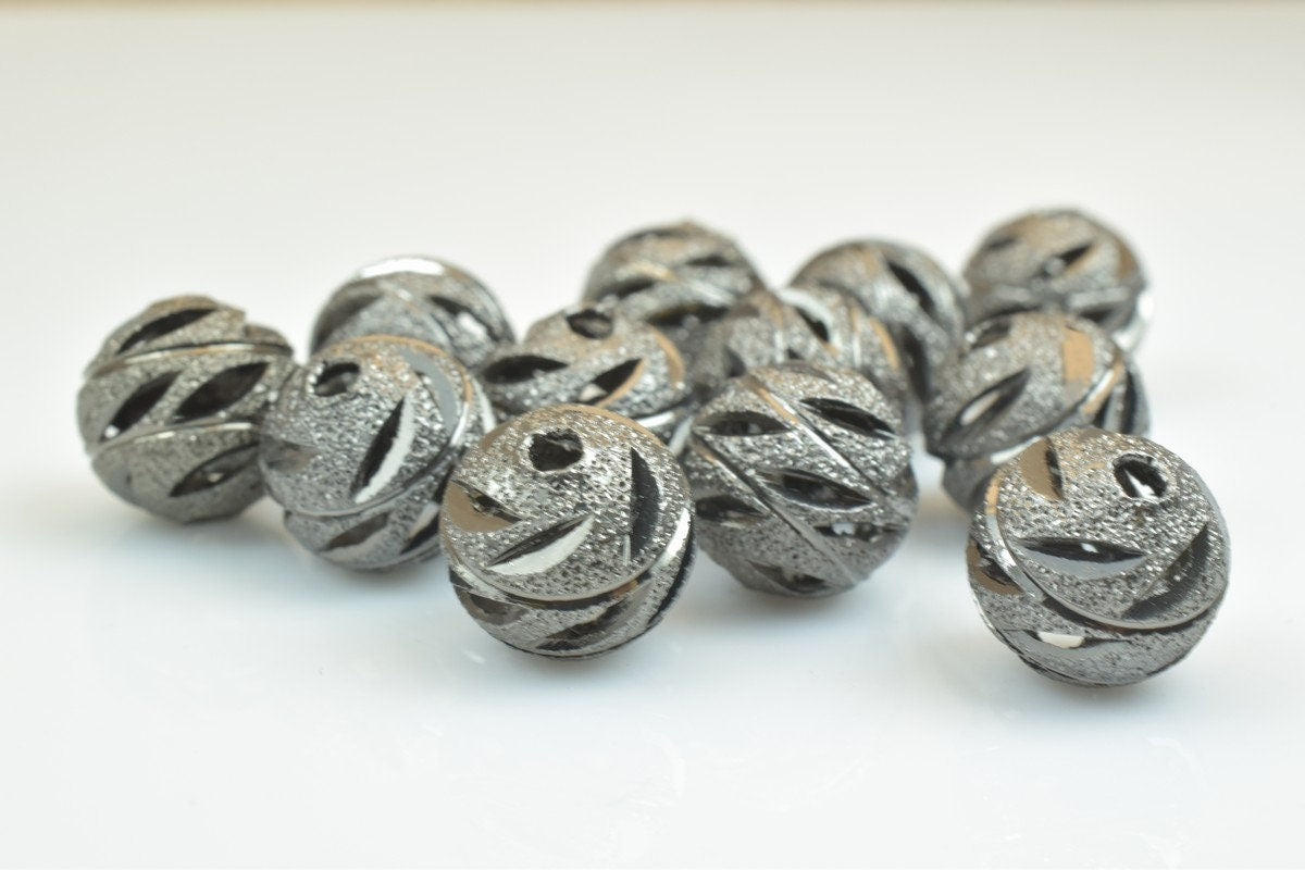 100 PCs Gun Metal Plated Black Carved Round Beads 6mm/8mm/10mm Diamond Cut For Jewelry Making jewelry making supplies - de...