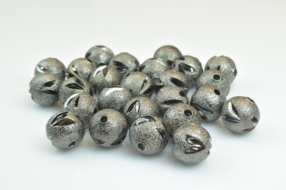 100 PCs Gun Metal Plated Black Carved Round Beads 6mm/8mm/10mm Diamond Cut For Jewelry Making jewelry making supplies - de...