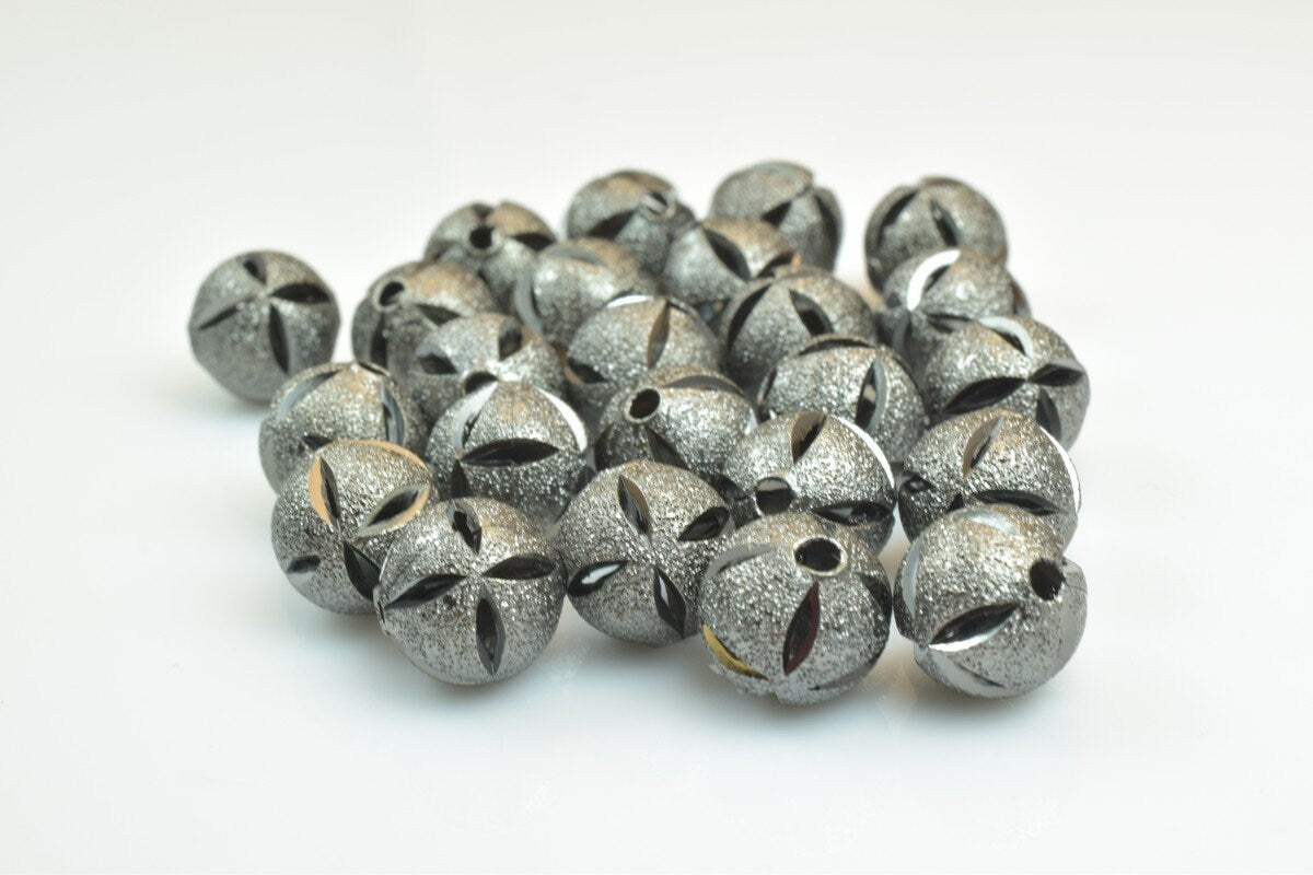 100 PCs Gun Metal Plated Black Carved Round Beads 6mm/8mm/10mm Diamond Cut For Jewelry Making jewelry making supplies - de...