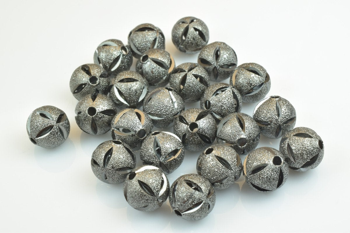 100 PCs Gun Metal Plated Black Carved Round Beads 6mm/8mm/10mm Diamond Cut For Jewelry Making jewelry making supplies - de...