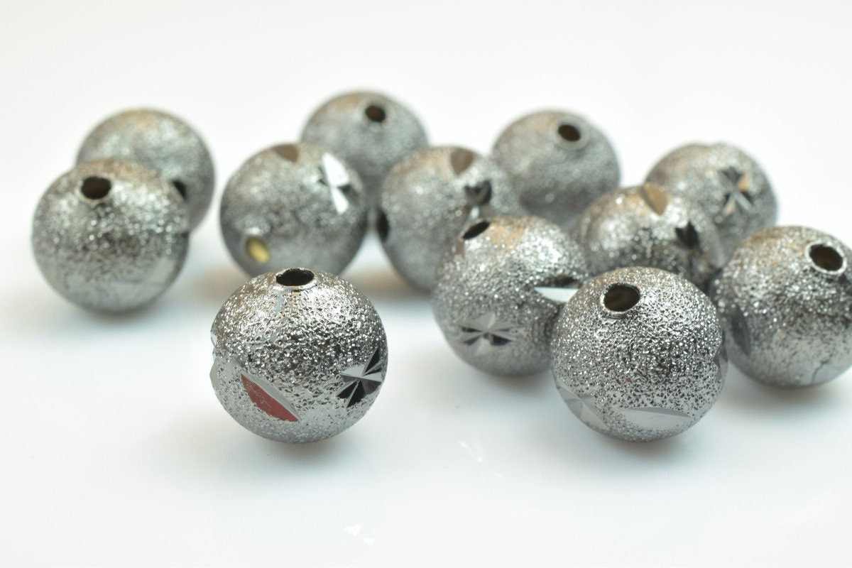 100 PCs Gun Metal Plated Black Carved Round Beads 6mm/8mm/10mm Diamond Cut For Jewelry Making jewelry making supplies - de...
