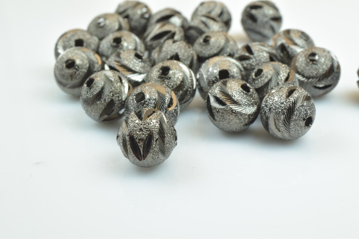 100 PCs Gun Metal Plated Black Carved Round Beads 6mm/8mm/10mm Diamond Cut For Jewelry Making jewelry making supplies
