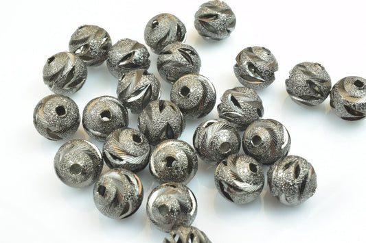 100 PCs Gun Metal Plated Black Carved Round Beads 6mm/8mm/10mm Diamond Cut For Jewelry Making jewelry making supplies - de...