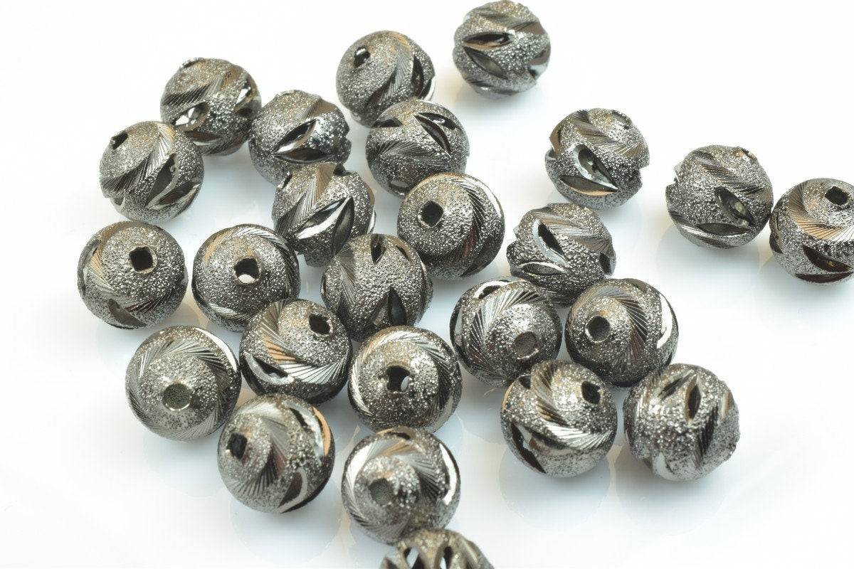 100 PCs Gun Metal Plated Black Carved Round Beads 6mm/8mm/10mm Diamond Cut For Jewelry Making jewelry making supplies - de...