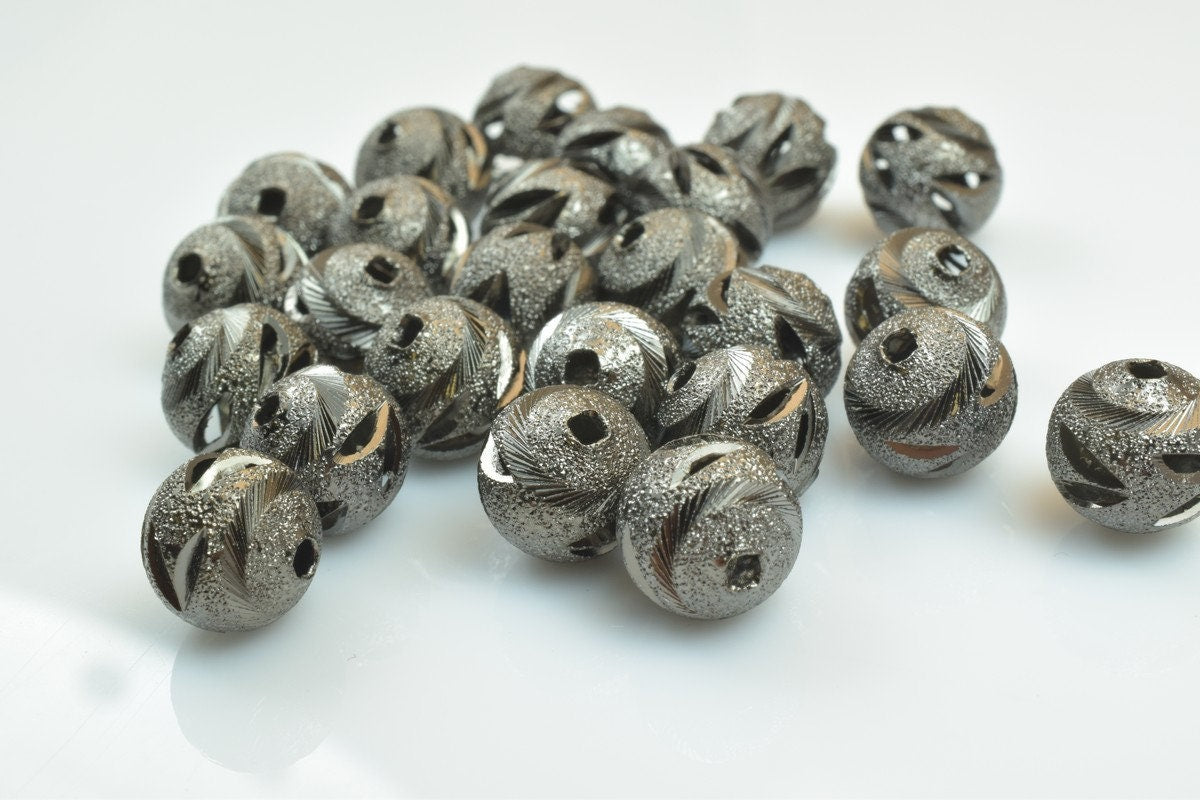 100 PCs Gun Metal Plated Black Carved Round Beads 6mm/8mm/10mm Diamond Cut For Jewelry Making jewelry making supplies - de...