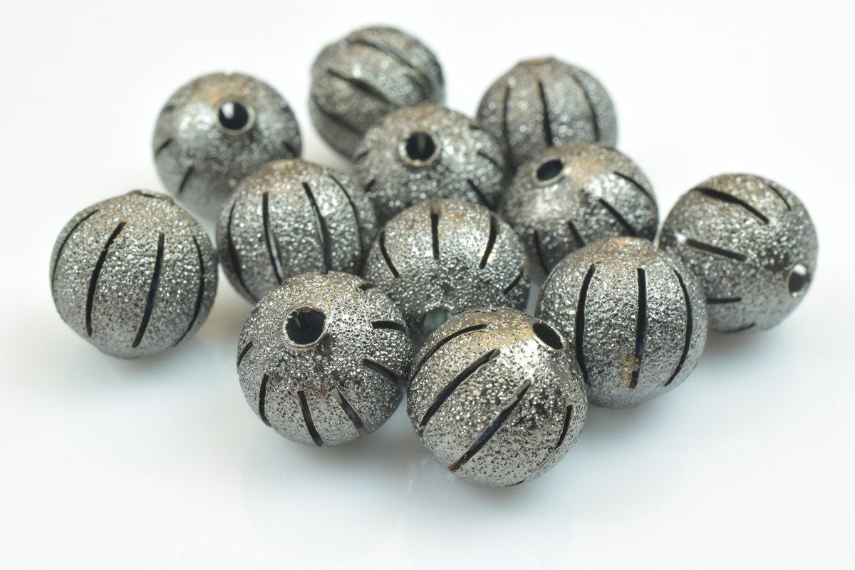 100 PCs Gun Metal Plated Black Carved Round Beads 6mm/8mm/10mm Diamond Cut For Jewelry Making jewelry making supplies - de...