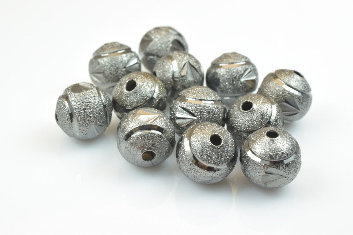 100 PCs Gun Metal Plated Black Carved Round Beads 6mm/8mm/10mm Diamond Cut For Jewelry Making jewelry making supplies - de...