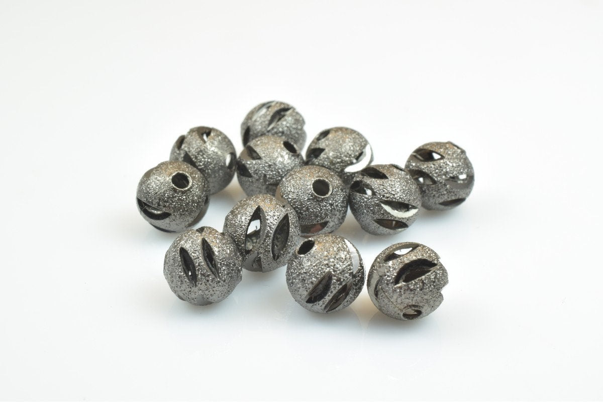 100 PCs Gun Metal Plated Black Carved Round Beads 6mm/8mm/10mm Diamond Cut For Jewelry Making jewelry making supplies - de...