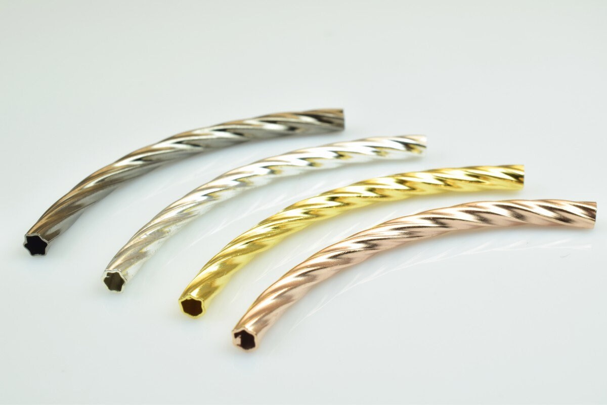 12 PCs Curve Tube Jewelry Finding Beads  3x40mm/3x45mm/3x50mm Diamond Cut Gold/Silver/Gun Metal/ RoseGold For Jewelry Maki...