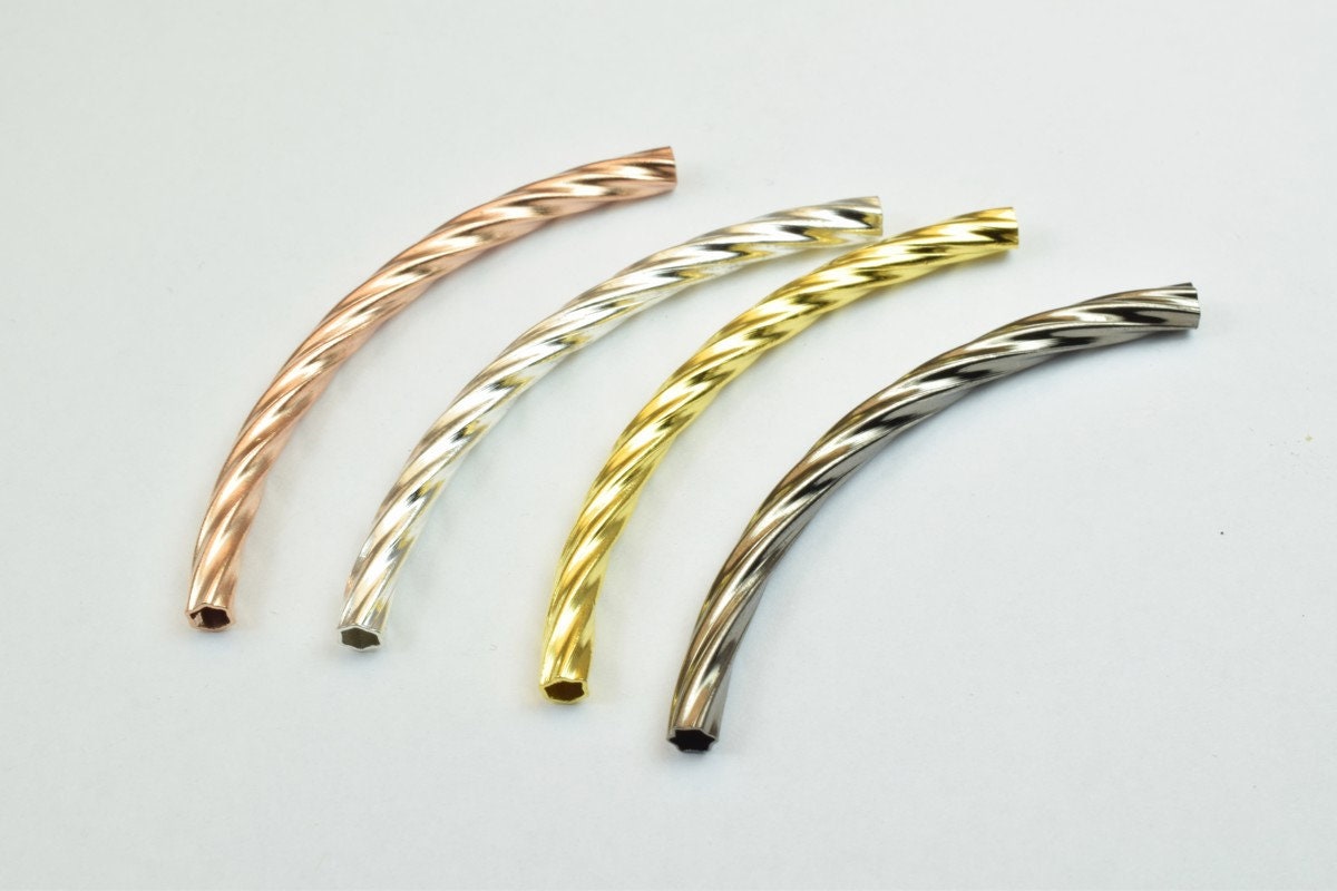 12 PCs Curve Tube Jewelry Finding Beads  3x40mm/3x45mm/3x50mm Diamond Cut Gold/Silver/Gun Metal/ RoseGold For Jewelry Maki...