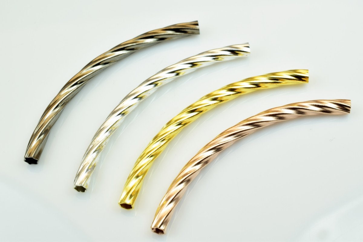 12 PCs Curve Tube Jewelry Finding Beads  3x40mm/3x45mm/3x50mm Diamond Cut Gold/Silver/Gun Metal/ RoseGold For Jewelry Maki...
