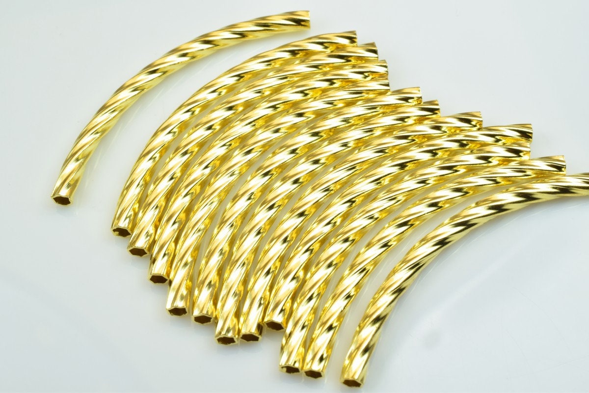 12 PCs Curve Tube Jewelry Finding Beads  3x40mm/3x45mm/3x50mm Diamond Cut Gold/Silver/Gun Metal/ RoseGold For Jewelry Maki...