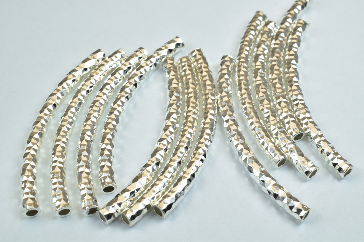 12 PCs Curve Tube Jewelry Finding Beads  3x40mm/3x45mm/3x50mm Diamond Cut Gold/Silver/ RoseGold For Jewelry Making jewelry...