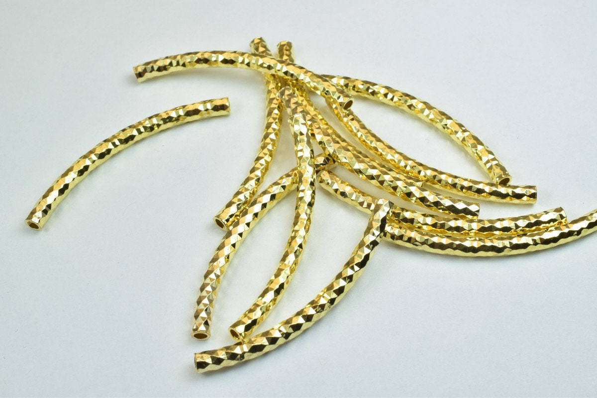 12 PCs Curve Tube Jewelry Finding Beads  3x40mm/3x45mm/3x50mm Diamond Cut Gold/Silver/ RoseGold For Jewelry Making jewelry...