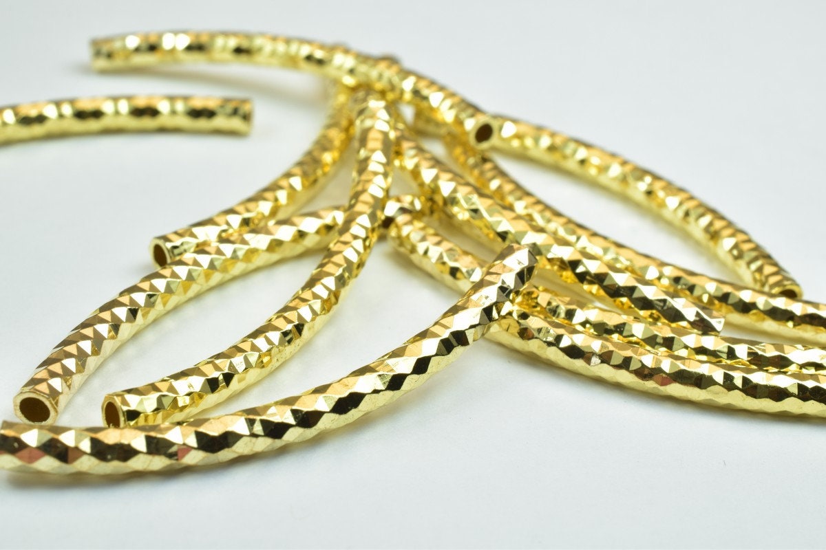 12 PCs Curve Tube Jewelry Finding Beads  3x40mm/3x45mm/3x50mm Diamond Cut Gold/Silver/ RoseGold For Jewelry Making jewelry...
