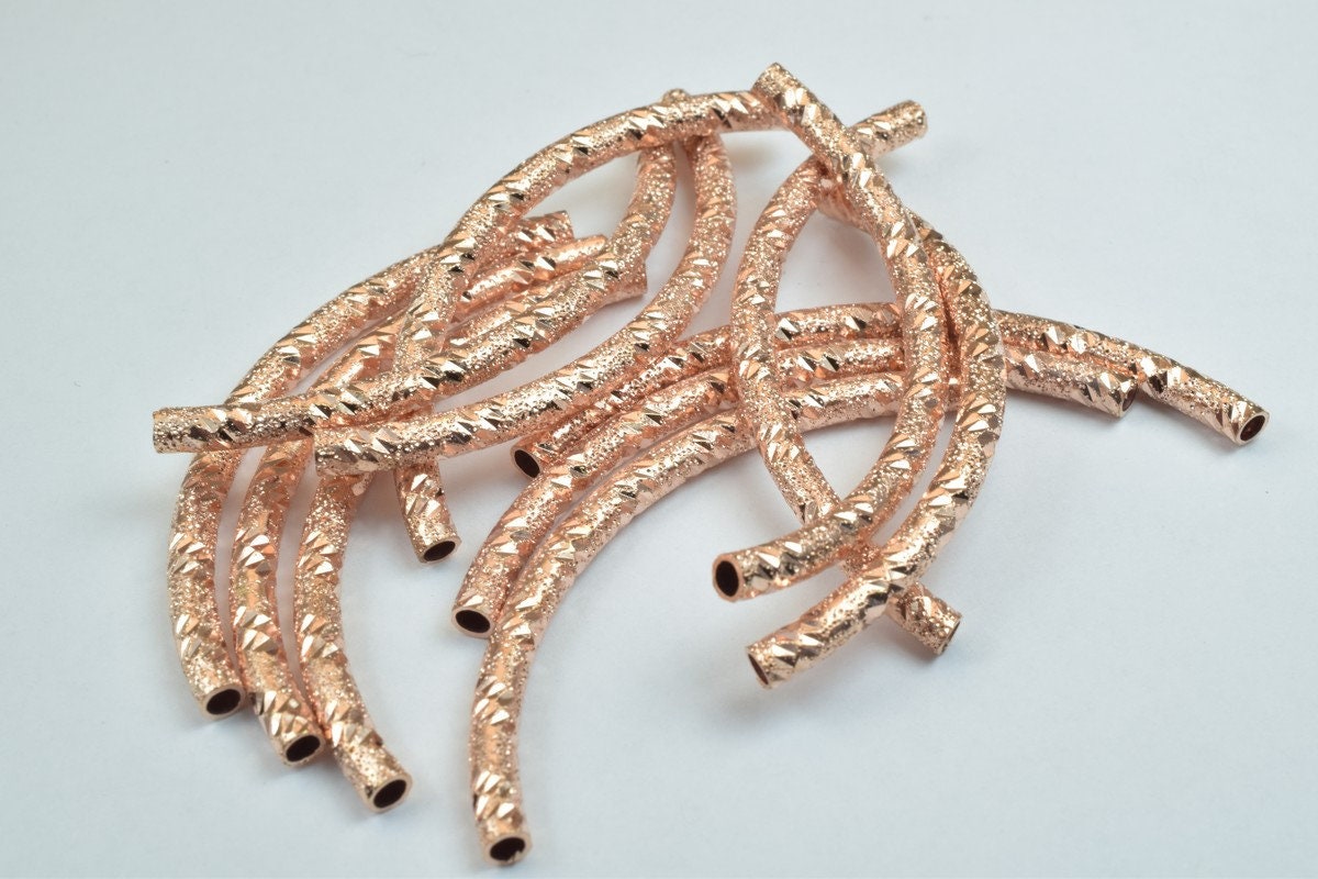 12 PCs Curve Tube Jewelry Finding Beads  3x40mm/3x45mm/3x50mm Diamond Cut Gold/Silver/ RoseGold For Jewelry Making jewelry...