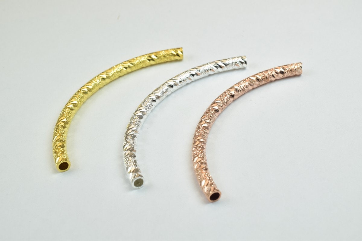 12 PCs Curve Tube Jewelry Finding Beads  3x40mm/3x45mm/3x50mm Diamond Cut Gold/Silver/ RoseGold For Jewelry Making jewelry...