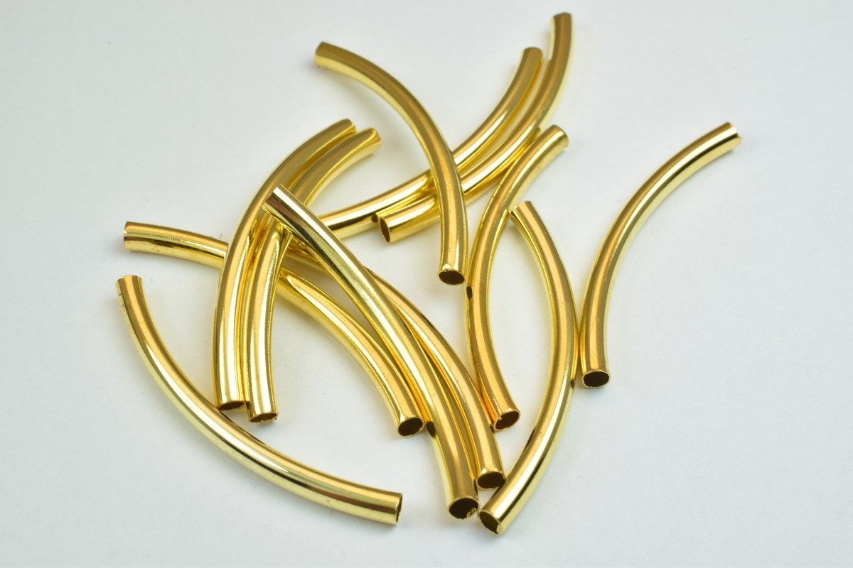 12 PCs Curve Tube Jewelry Finding Beads  3x40mm/3x45mm/3x50mm Plain Tube Gold/Silver/Gun Metal/ RoseGold For Jewelry Makin...