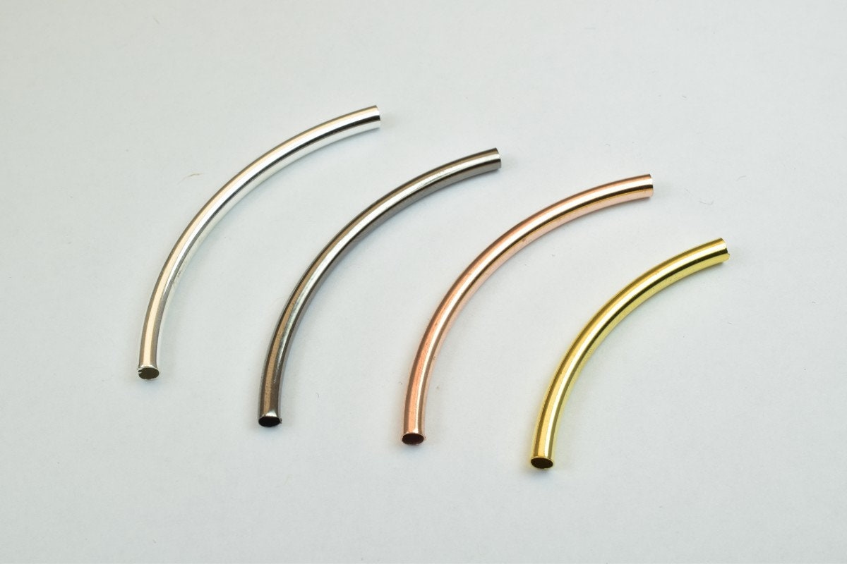12 PCs Curve Tube Jewelry Finding Beads  3x40mm/3x45mm/3x50mm Plain Tube Gold/Silver/Gun Metal/ RoseGold For Jewelry Makin...