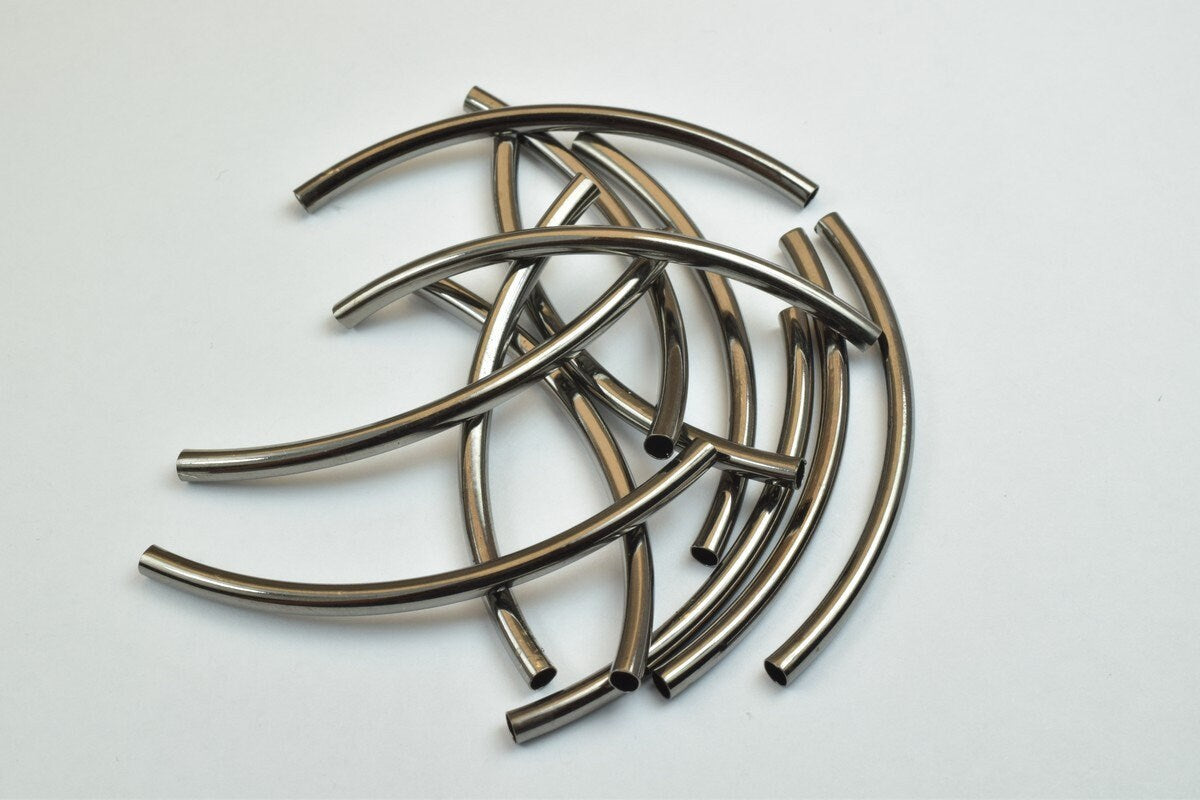 12 PCs Curve Tube Jewelry Finding Beads  3x40mm/3x45mm/3x50mm Plain Tube Gold/Silver/Gun Metal/ RoseGold For Jewelry Makin...