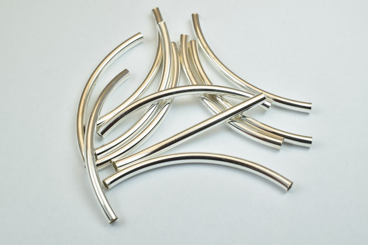 12 PCs Curve Tube Jewelry Finding Beads  3x40mm/3x45mm/3x50mm Plain Tube Gold/Silver/Gun Metal/ RoseGold For Jewelry Makin...