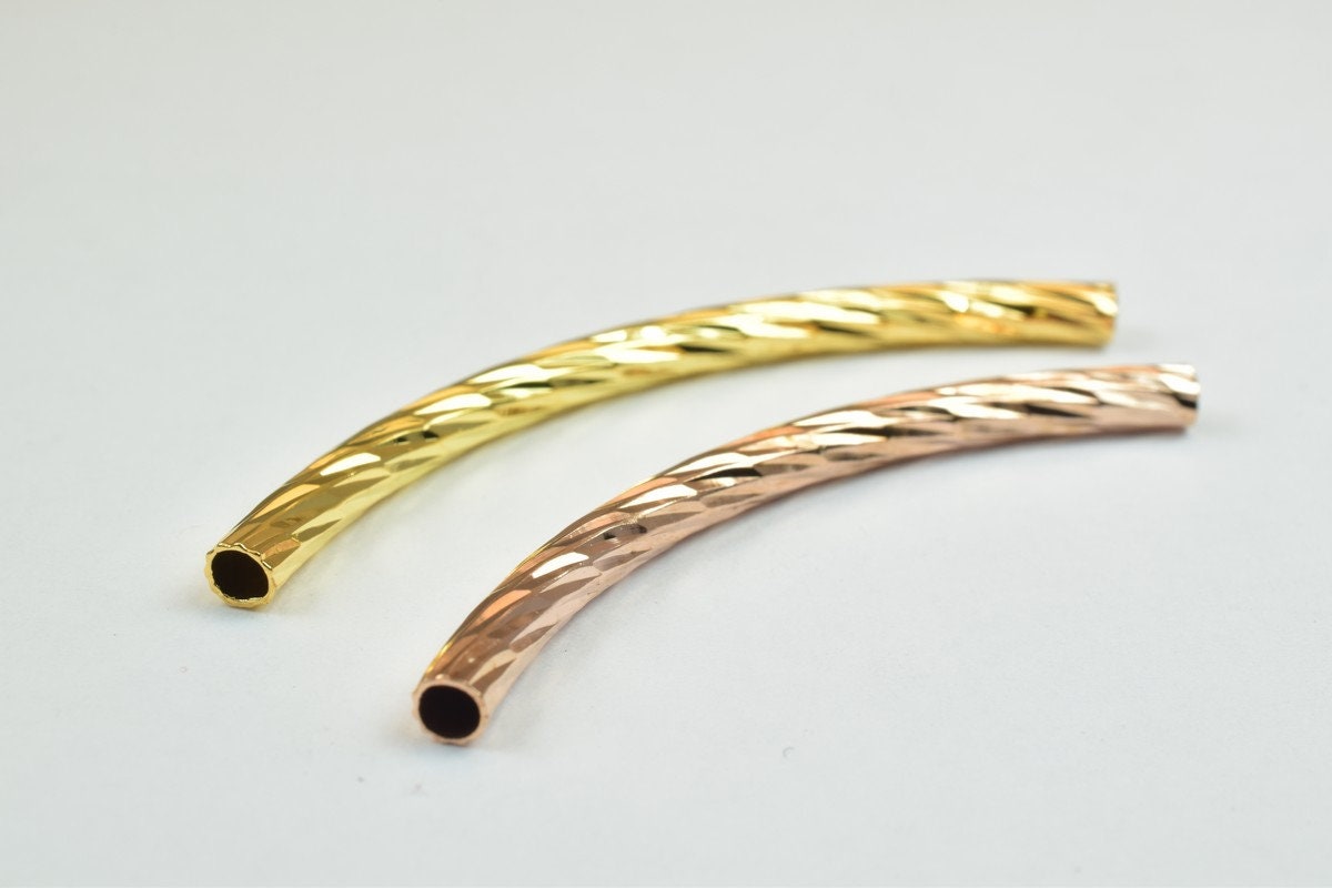 12 PCs Curve Tube Jewelry Finding Beads  3x40mm/3x45mm Diamond Cut Tube Gold/ RoseGold For Jewelry Making jewelry making s...