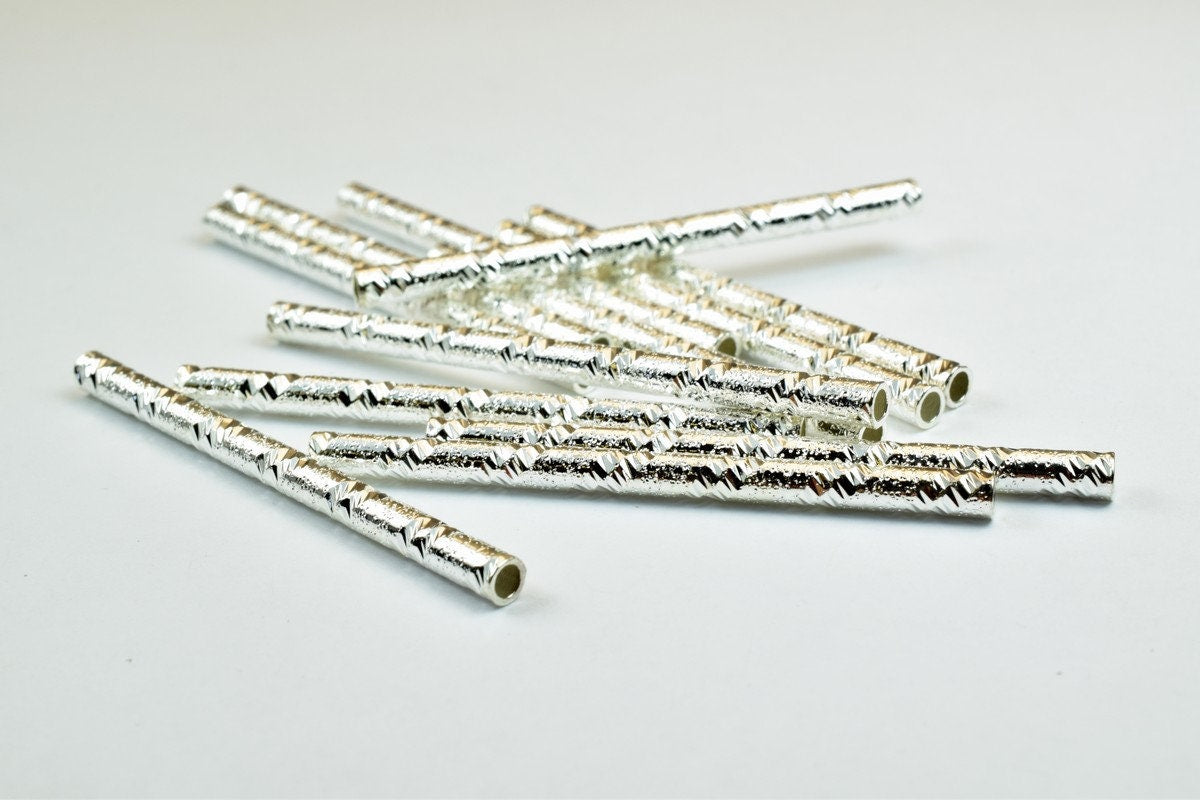 12 PCs Straight Tube Jewelry Finding Beads 3x40mm/3x45mm/3x50mm Diamond Cut Gold/Silver/ Rose Gold For Jewelry Making jewe...