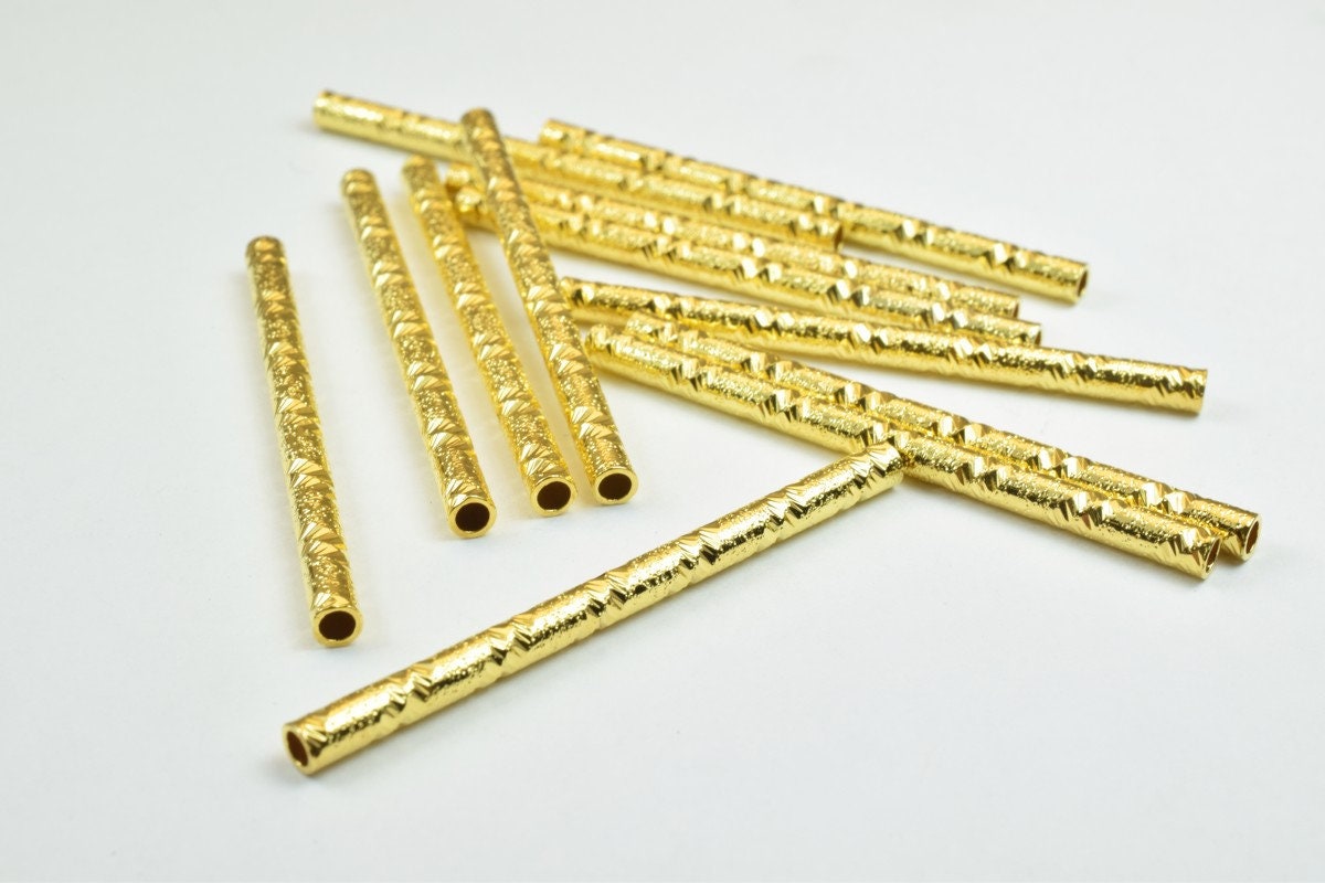 12 PCs Straight Tube Jewelry Finding Beads 3x40mm/3x45mm/3x50mm Diamond Cut Gold/Silver/ Rose Gold For Jewelry Making jewe...