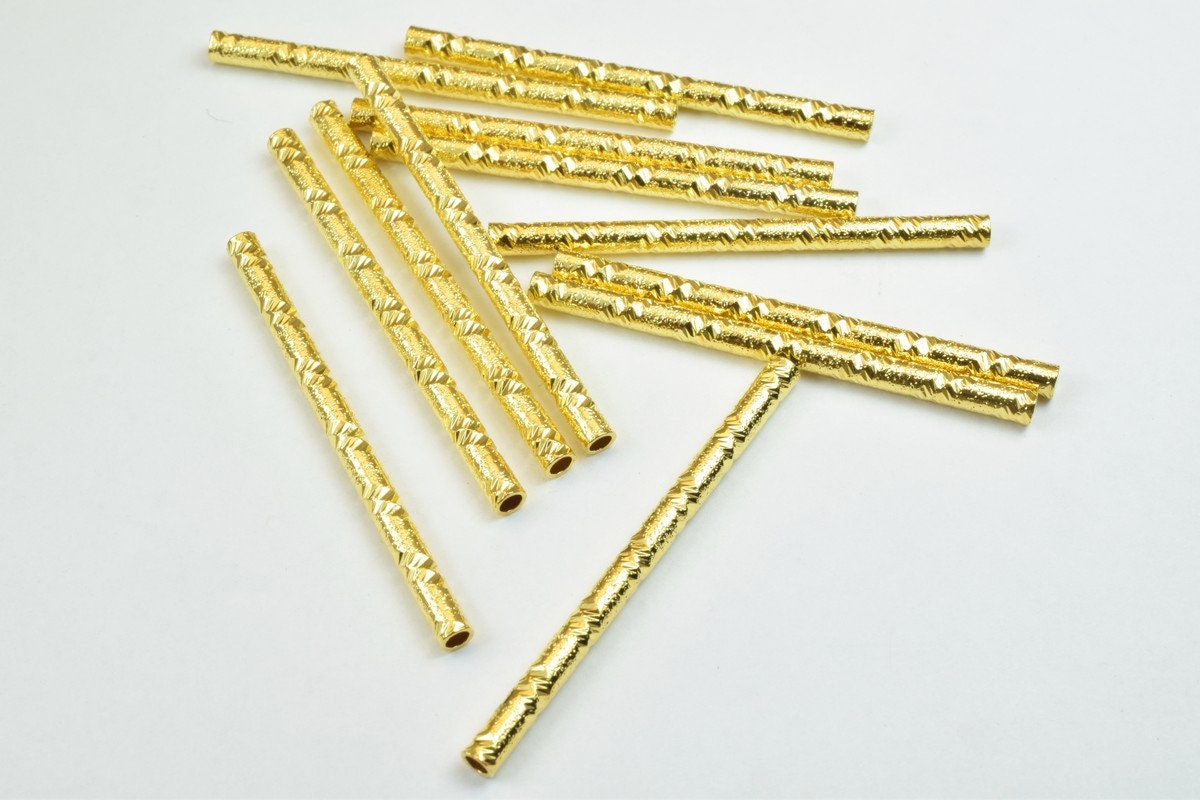12 PCs Straight Tube Jewelry Finding Beads 3x40mm/3x45mm/3x50mm Diamond Cut Gold/Silver/ Rose Gold For Jewelry Making jewe...