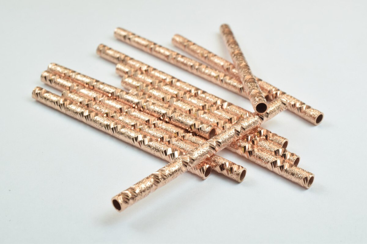 12 PCs Straight Tube Jewelry Finding Beads 3x40mm/3x45mm/3x50mm Diamond Cut Gold/Silver/ Rose Gold For Jewelry Making jewe...