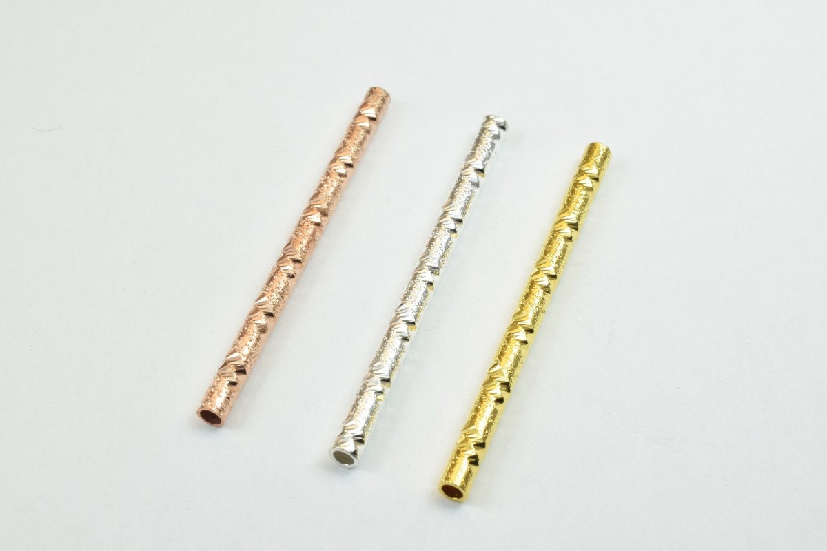 12 PCs Straight Tube Jewelry Finding Beads 3x40mm/3x45mm/3x50mm Diamond Cut Gold/Silver/ Rose Gold For Jewelry Making jewe...