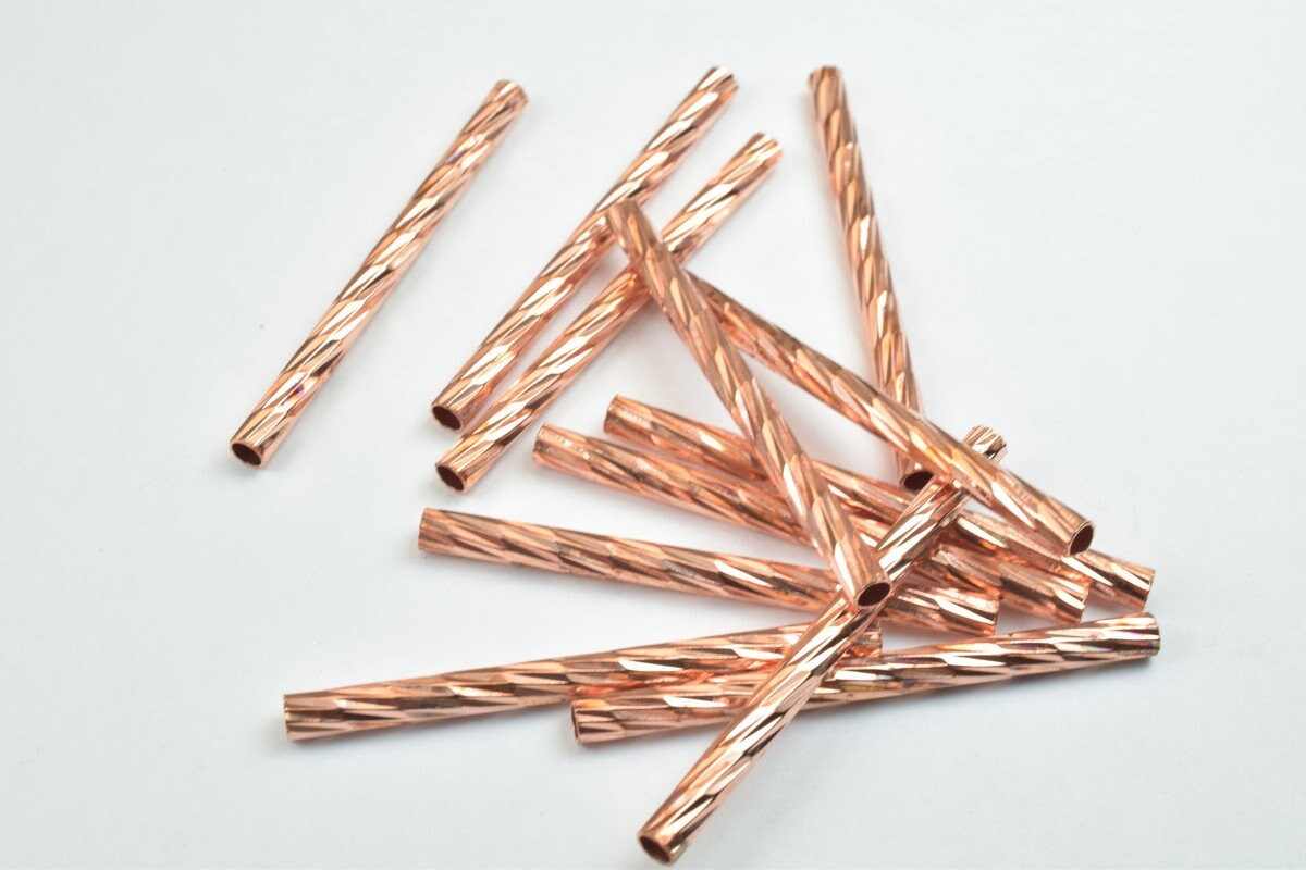 12 PCs Straight Tube Jewelry Finding Beads 3x40mm/3x45mm/3x50mm Diamond Cut Gold/Silver/ Rose Gold For Jewelry Making jewe...