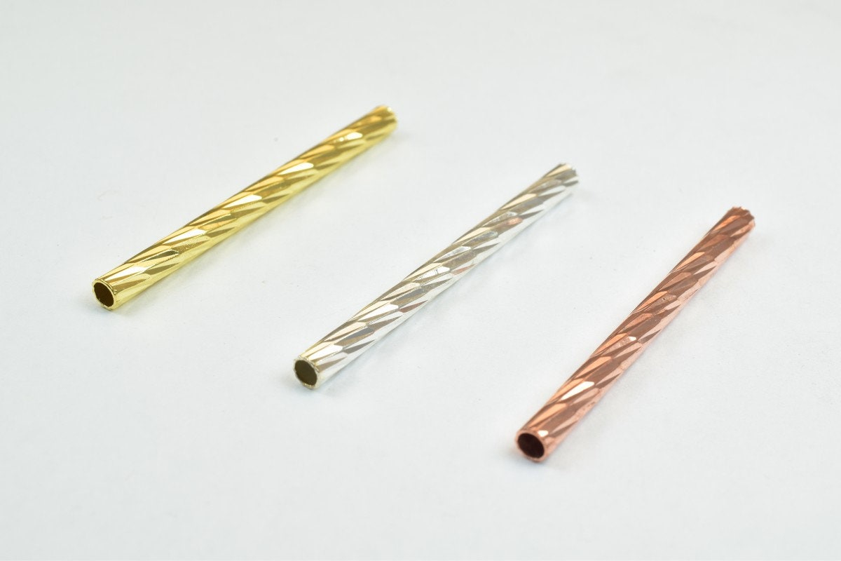 12 PCs Straight Tube Jewelry Finding Beads 3x40mm/3x45mm/3x50mm Diamond Cut Gold/Silver/ Rose Gold For Jewelry Making jewe...
