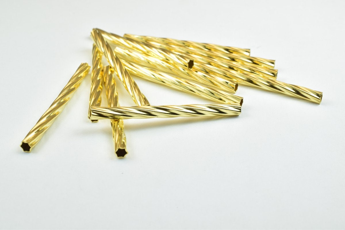 12 PCs Straight Tube Jewelry Finding Beads 3x40mm/3x45mm/3x50mm Diamond Cut Gold/Silver/ Rose Gold/ Gun Metal Diamond Cut...