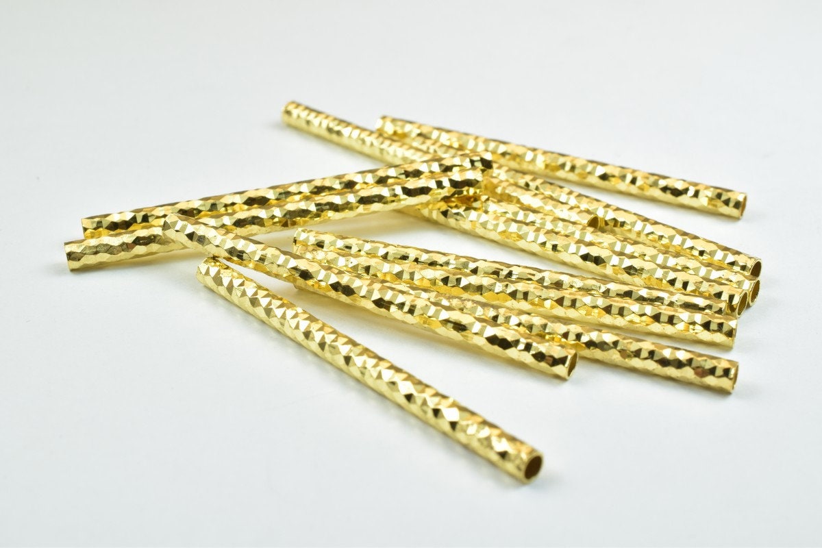 12 PCs Straight Tube Jewelry Finding Beads 3x40mm/3x45mm/3x50mm Diamond Cut Gold/Silver/ Rose Gold Diamond Cut For Jewelry...