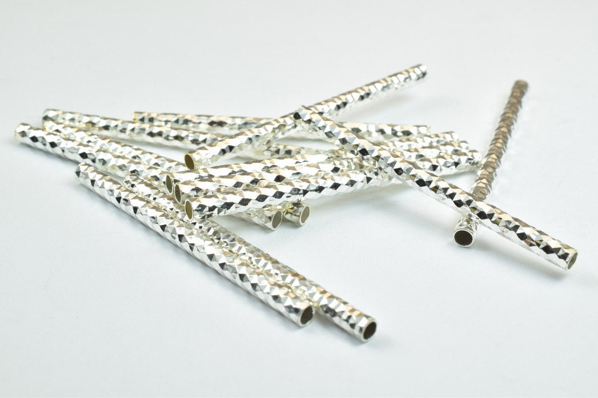 12 PCs Straight Tube Jewelry Finding Beads 3x40mm/3x45mm/3x50mm Diamond Cut Gold/Silver/ Rose Gold Diamond Cut For Jewelry...