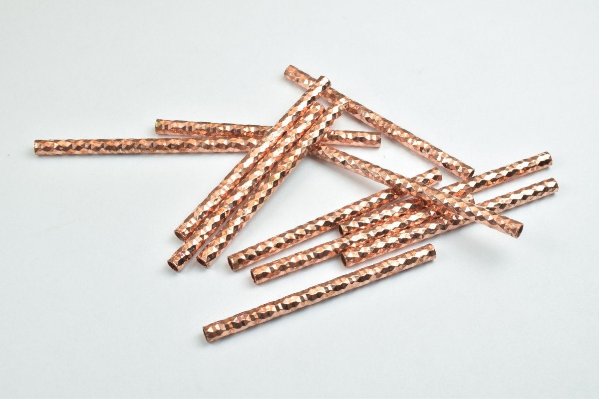 12 PCs Straight Tube Jewelry Finding Beads 3x40mm/3x45mm/3x50mm Diamond Cut Gold/Silver/ Rose Gold Diamond Cut For Jewelry...