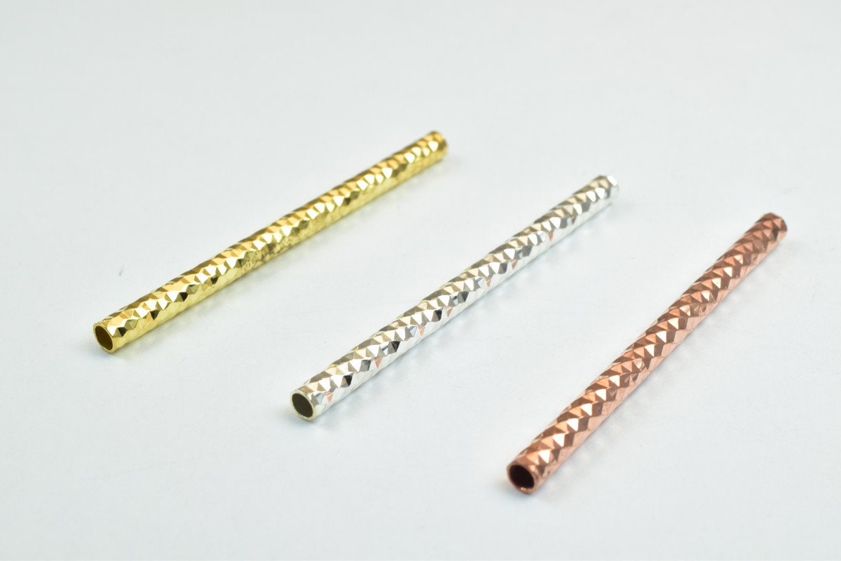 12 PCs Straight Tube Jewelry Finding Beads 3x40mm/3x45mm/3x50mm Diamond Cut Gold/Silver/ Rose Gold Diamond Cut For Jewelry...