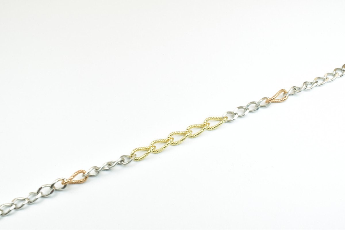 14KGF Gold Filled Chain Rose Gold Rhodium Plated Chain Size 7.5" Inch Width 6mm Thickness 2.5mm findings for gold filled j...