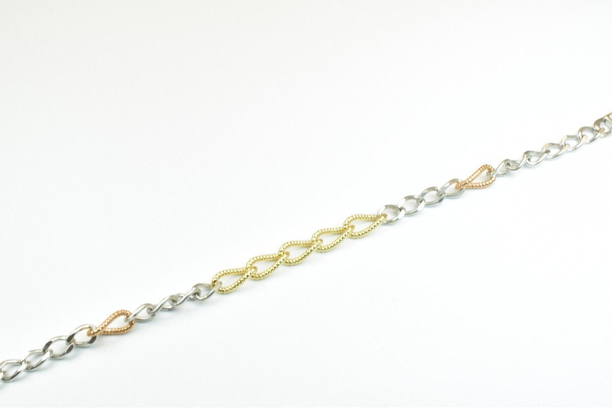 14KGF Gold Filled Chain Rose Gold Rhodium Plated Chain Size 7.5" Inch Width 6mm Thickness 2.5mm findings for gold filled j...