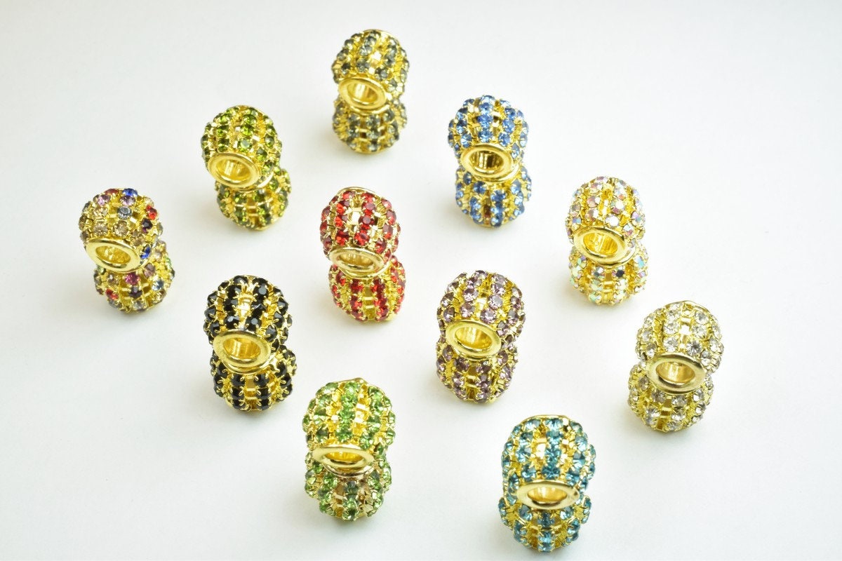 4 PCs Rhinestone Round Ball Beads with Big Hole Gold Size 12x11mm Hole Size 5mm For European Style Bracelet Or Necklace Fo...