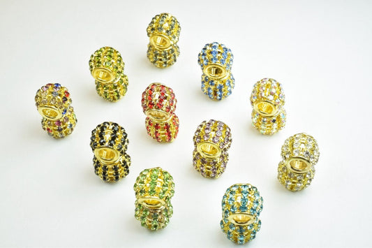 4 PCs Rhinestone Round Ball Beads with Big Hole Gold Size 12x11mm Hole Size 5mm For European Style Bracelet Or Necklace Fo...