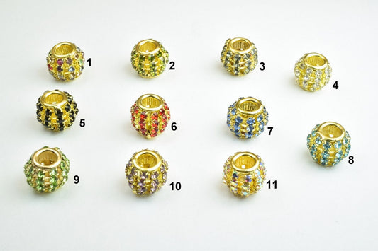 4 PCs Rhinestone Round Ball Beads with Big Hole Gold Size 12x11mm Hole Size 5mm For European Style Bracelet Or Necklace Fo...