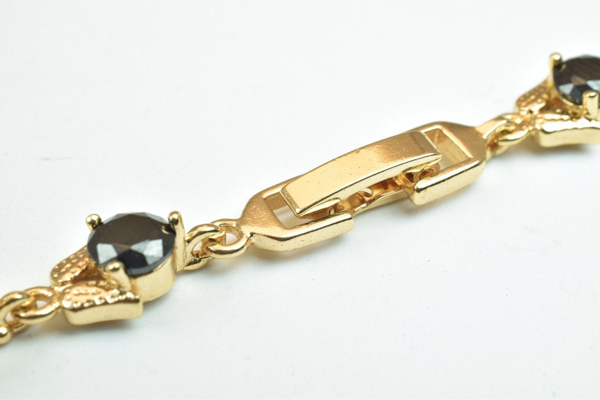 18KGF Gold Filled Chain With Cubic Zirconia Rhinestone Black Stone Length 6.25" Inch 6mm Width findings for gold filled je...