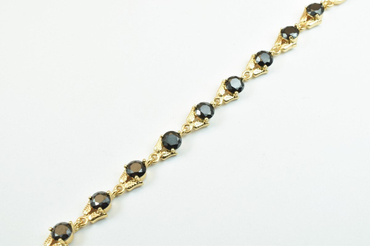 18KGF Gold Filled Chain With Cubic Zirconia Rhinestone Black Stone Length 6.25" Inch 6mm Width findings for gold filled je...