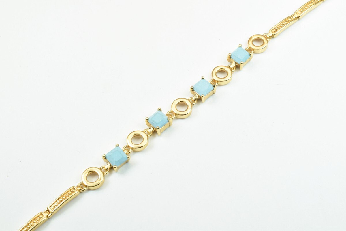 18KGF as Gold Filled* Chain With Sky Blue stone Length 6" Inch 7mm Width findings for as Gold Filled* jewelry making BG22...