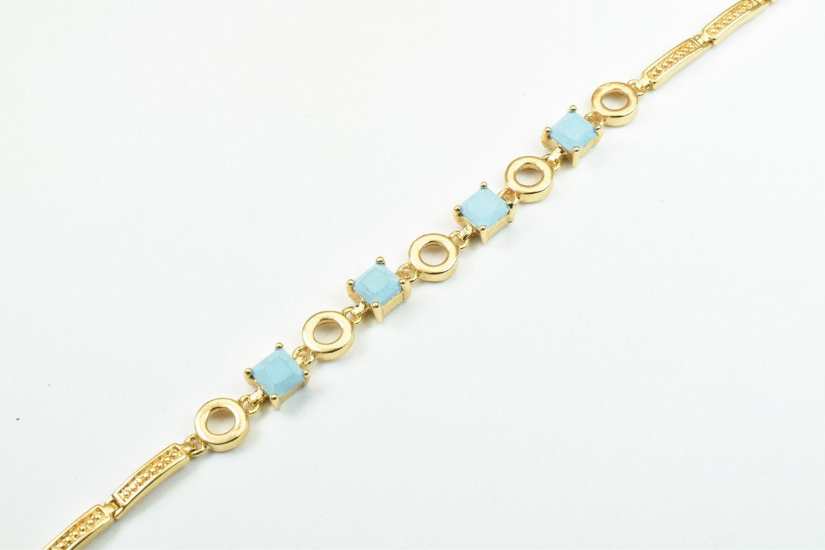 18KGF as Gold Filled* Chain With Sky Blue stone Length 6" Inch 7mm Width findings for as Gold Filled* jewelry making BG22...