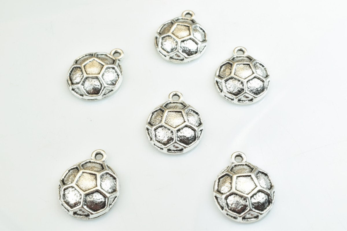 6 PCs Soccer Ball Charms Alloy Antique Silver Size 17x13mm Jump Ring Size 2mm For Jewelry Making jewelry making supplies -...